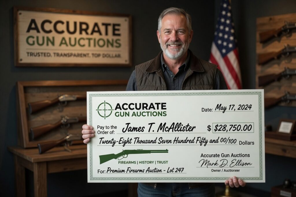 Accurate Gun Auctions specialist evaluating firearms to help sell gun collections for cash in Tampa, Florida.