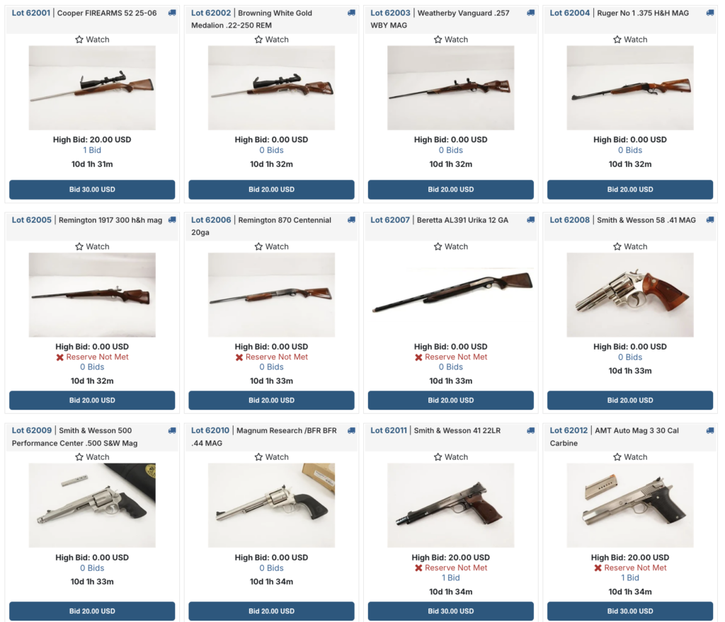 a Diverse Collection of Firearms Displayed on a Table Ready for Bidding at an Accurate Gun Auctions Live Event Caption View Our Extensive Collection of Firearms Available for Bidding in Our Current Live Auction