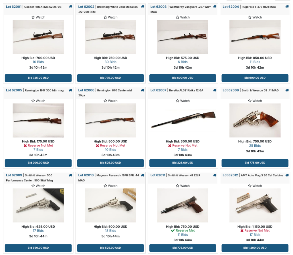 Lot  Cooper Firearms    Rifle on White Background High Bid $  Bids Ends in D H M Bid Button Shows Bid  Usd
